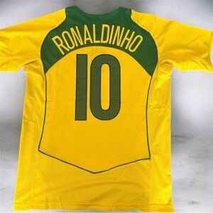 Brazil 2004 Retro Soccer Jersey Ronaldinho #10 Yellow Green WORLD CUP 💯🔥⚽️